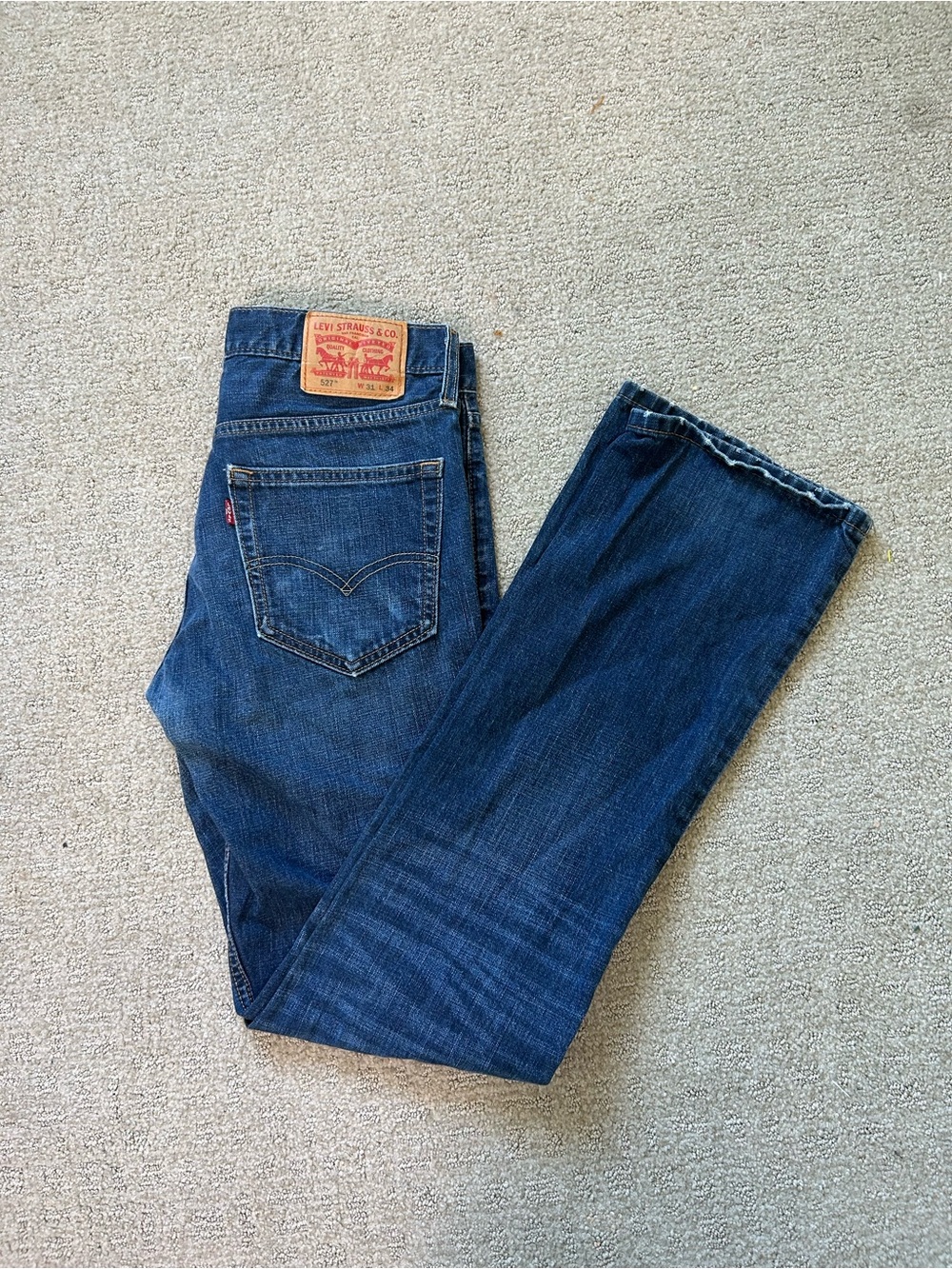 Levis 527 Jeans Mens 31x34 Blue Denim Bootcut Cowboy Western Workwear Whiskered